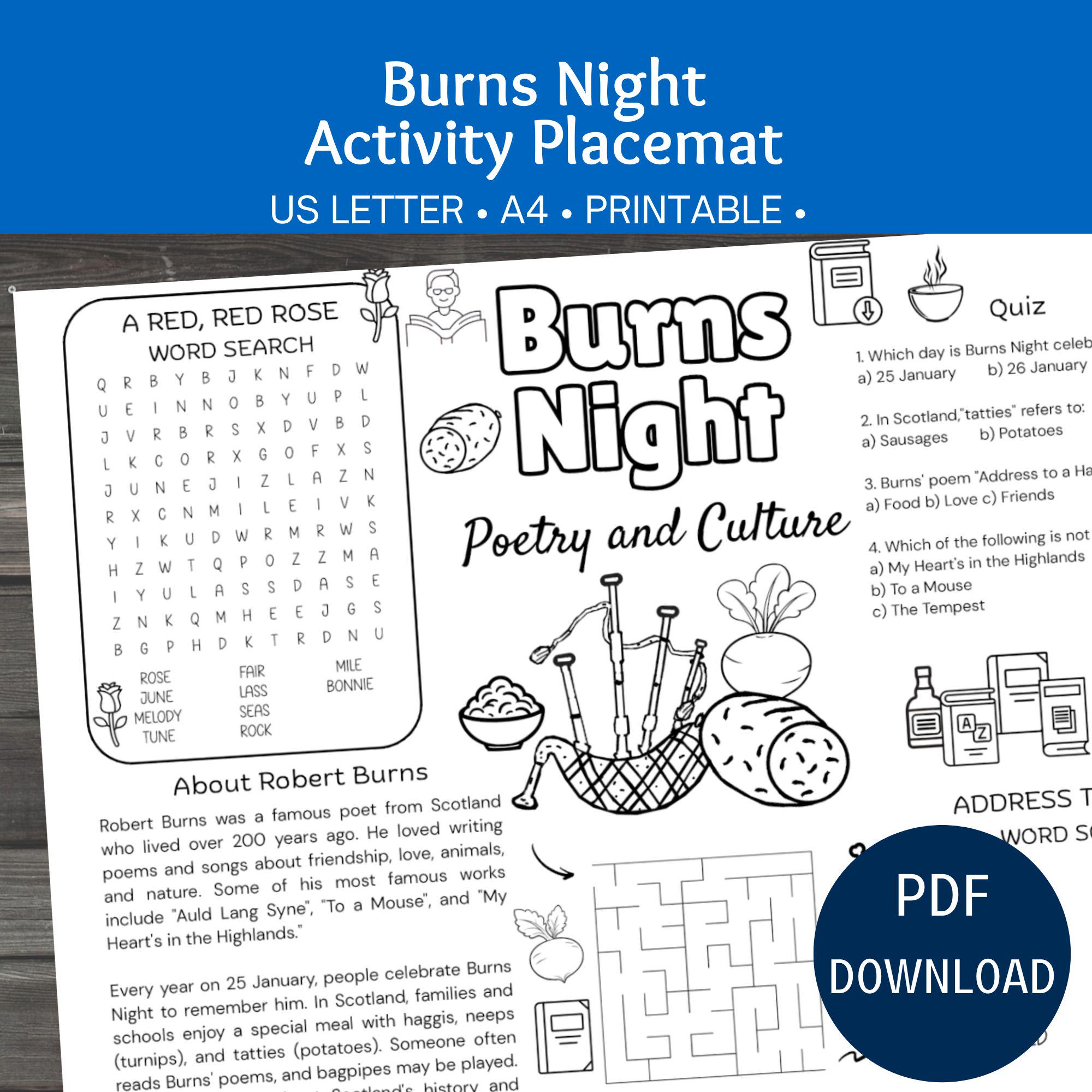 Burns Night Activity Placemat, Printable Scottish Themed Puzzles for ...