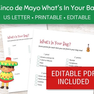 Cinco de Mayo What’s In Your Bag Game, What’s In Your Purse, Printable Fiesta Party Games for Family