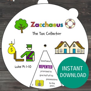 Zacchaeus Coloring Wheel, Printable Sunday School Craft, Kids Bible Study, Scripture Activity