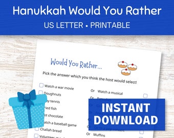 Hanukkah Would You Rather Game, Hanukkah This or That Printable, Would You Rather Cards
