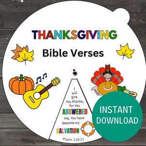 Thanksgiving Bible Verses Coloring Wheel, Printable Sunday School Craft, Gratitude Bible Lesson, Thanksgiving Craft