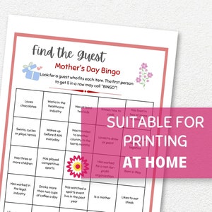 Mother’s Day Bingo Printables, Find the Guest Game in Letter and A4 ...
