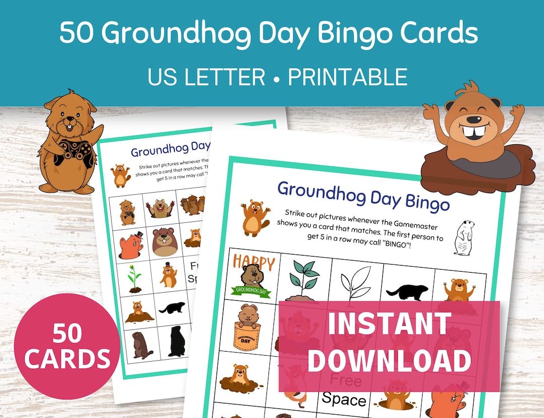 Groundhog Day Bingo 50 Bingo Cards Printable Groundhog Day