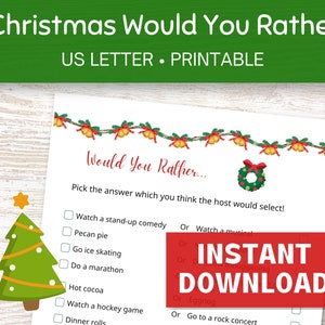 Christmas Would You Rather Game, Christmas This or That Printable, Would You Rather Cards