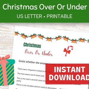 Christmas Over or Under Game Printable, Guess How Many, Christmas Guessing Game