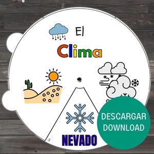 Rueda meteorológica en español, rueda para colorear para preescolar imprimible, hoja de actividades para niños pequeños, actividad para el aula sobre el clima