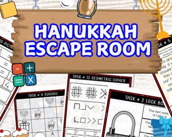 Hanukkah Escape Room, 12 PDF Games Printable, Hanukkah Party Games for Kids, Educational Activities and Holiday Puzzles