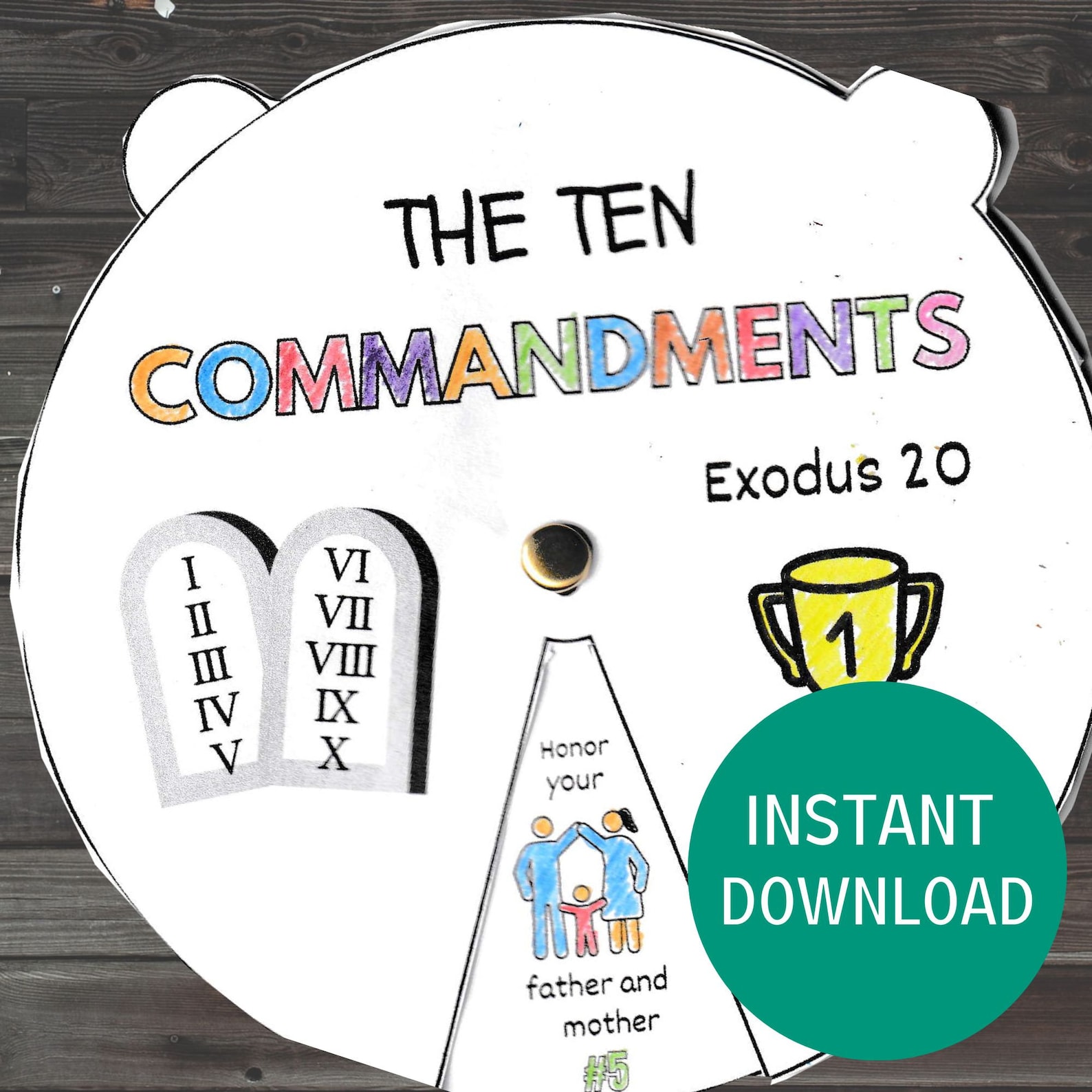 Ten Commandments Coloring Wheel, Printable Sunday School Lesson, Bible ...