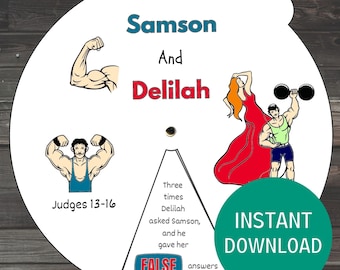 Samson and Delilah Coloring Wheel, Printable Sunday School Lesson, Kids Bible Craft, Scripture Activity