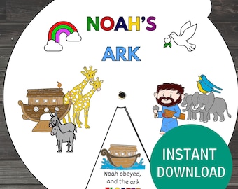 Noahs Arche Malrad, druckbare Sonntagsschullektion, große Flut Kinder Bibelstudie, Schrift Aktivität