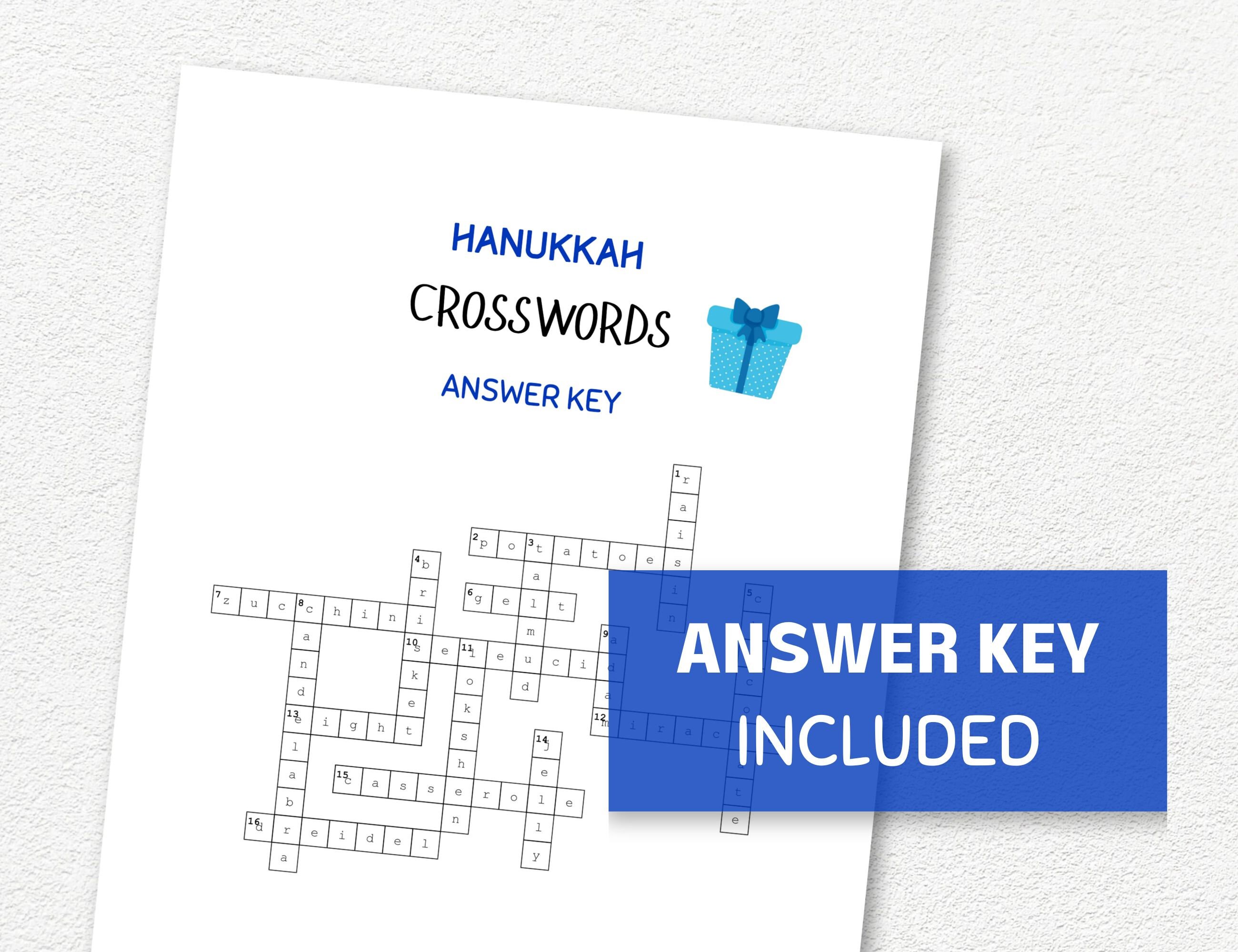 Hanukkah Crossword Puzzle Printable, Chanukah Word Puzzles, Party Games ...