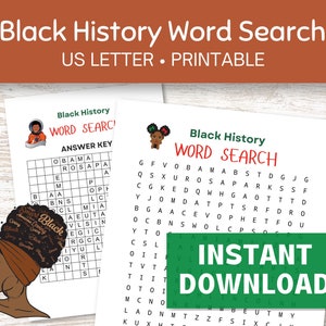 Black History Word Search Printable, Black History Month Worksheets, Black History Month Games