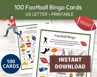 Voetbalbingo, 100 afdrukbare bingokaarten, American Football- en sportthemaspellen
