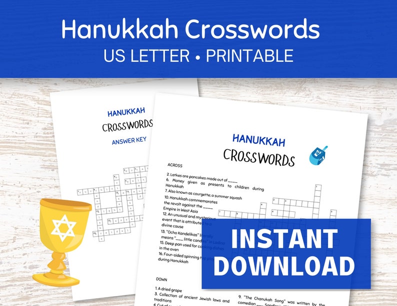 Hanukkah Crossword Puzzle Printable, Chanukah Word Puzzles, Party Games ...