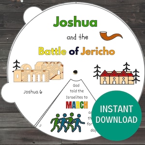 Joshua and the Battle of Jericho Coloring Wheel, Printable Sunday School Craft, Walls of Jericho Bible Activity
