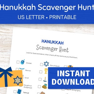 Hanukkah Scavenger Hunt Printable, Chanukah Scavenger Hunt for Kids and Adults