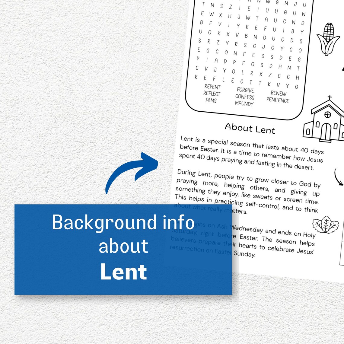 Lent Activity Placemat, Printable Sunday School Games, Ash Wednesday ...