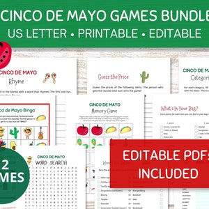 Cinco de Mayo Game Bundle Printable, 12 Editable Cinco de Mayo Games for Kids and Families, Cinco de Mayo Bingo and Word Scramble