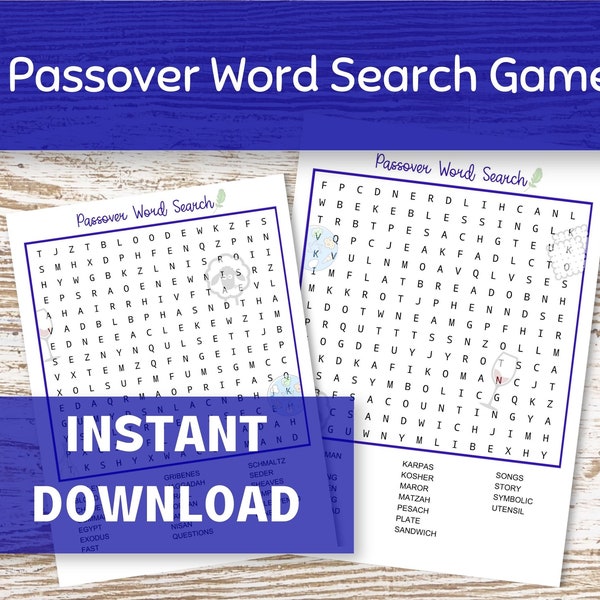 Passover Word Search Games, 2 Printable Party Games for the Family, Jewish Holiday Puzzles