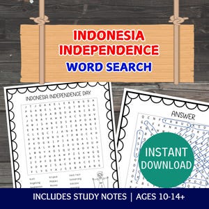 Ordsökning för Indonesiens självständighetsdag, utskrivbar Tujuhbelasan-aktivitet, klassrumsspel