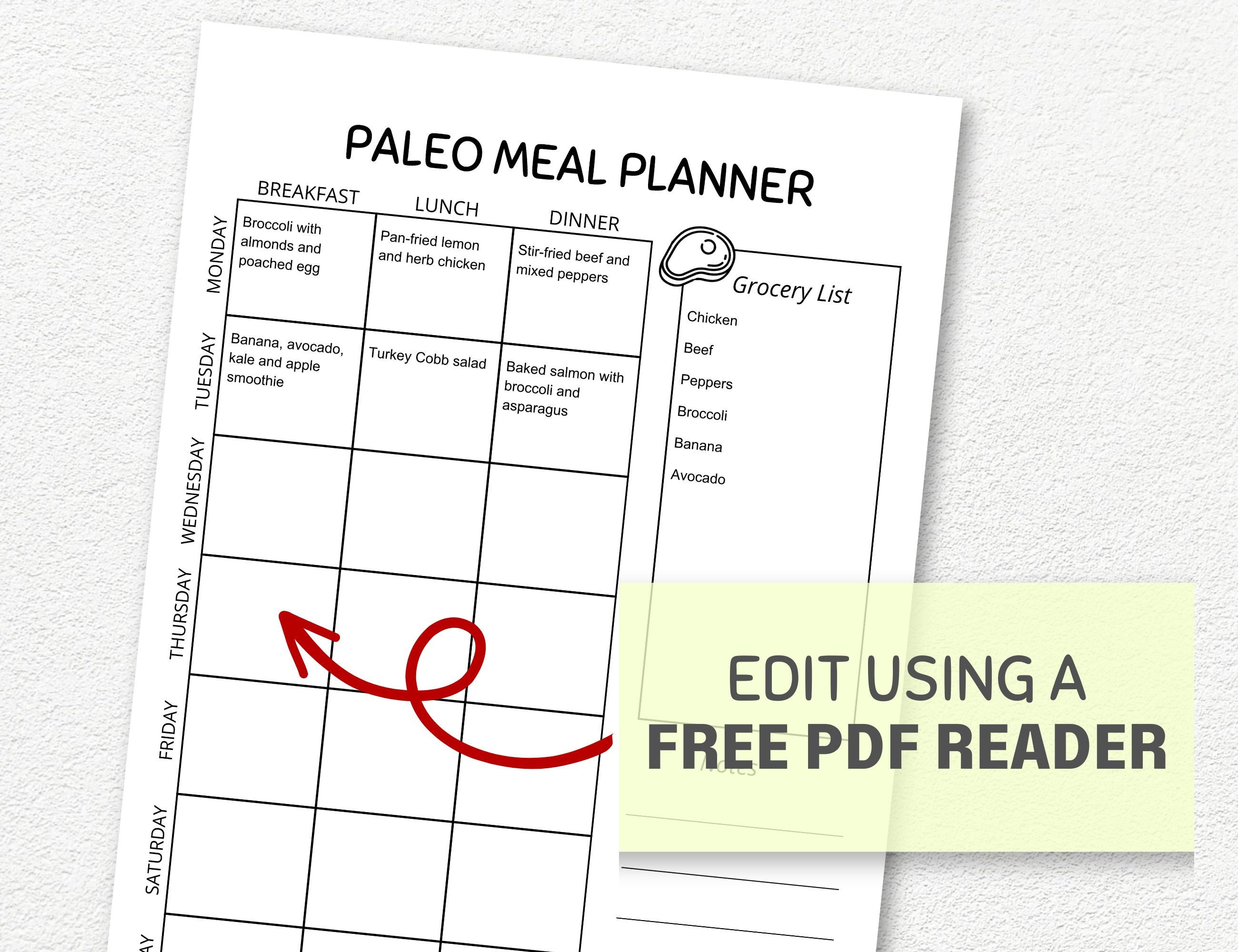 Paleo Meal Planner, Printable Grocery List and Weekly Meal Planner, PDF ...