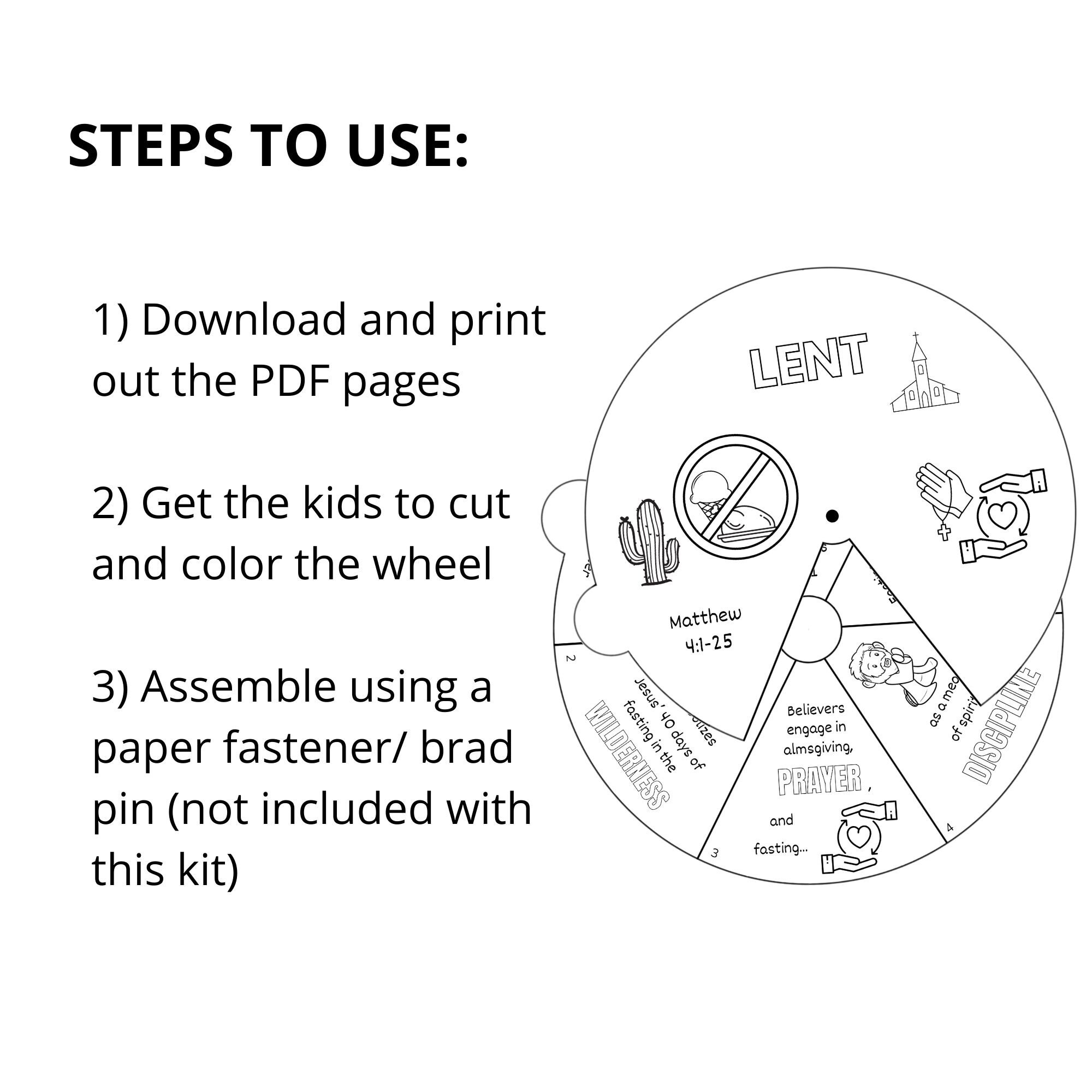Lent Coloring Wheel, Printable Sunday School Lesson, Kids Bible Study ...