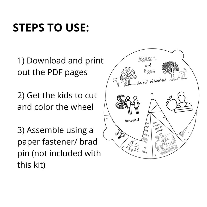 Adam and Eve Coloring Wheel, Printable Sunday School Lesson, Adam and ...