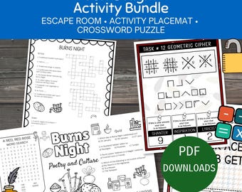 Burns Night Activity Bundle, 3 Printable Games, Scottish Themed Activity Placemat, Escape Room
