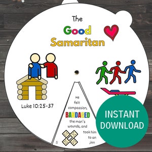 The Good Samaritan Coloring Wheel, Printable Sunday School Craft, Kids Bible Study, Church Crafts