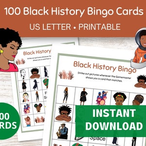 Black History Month Bingo, 100 Bingo Cards Printable, Black History Month Games