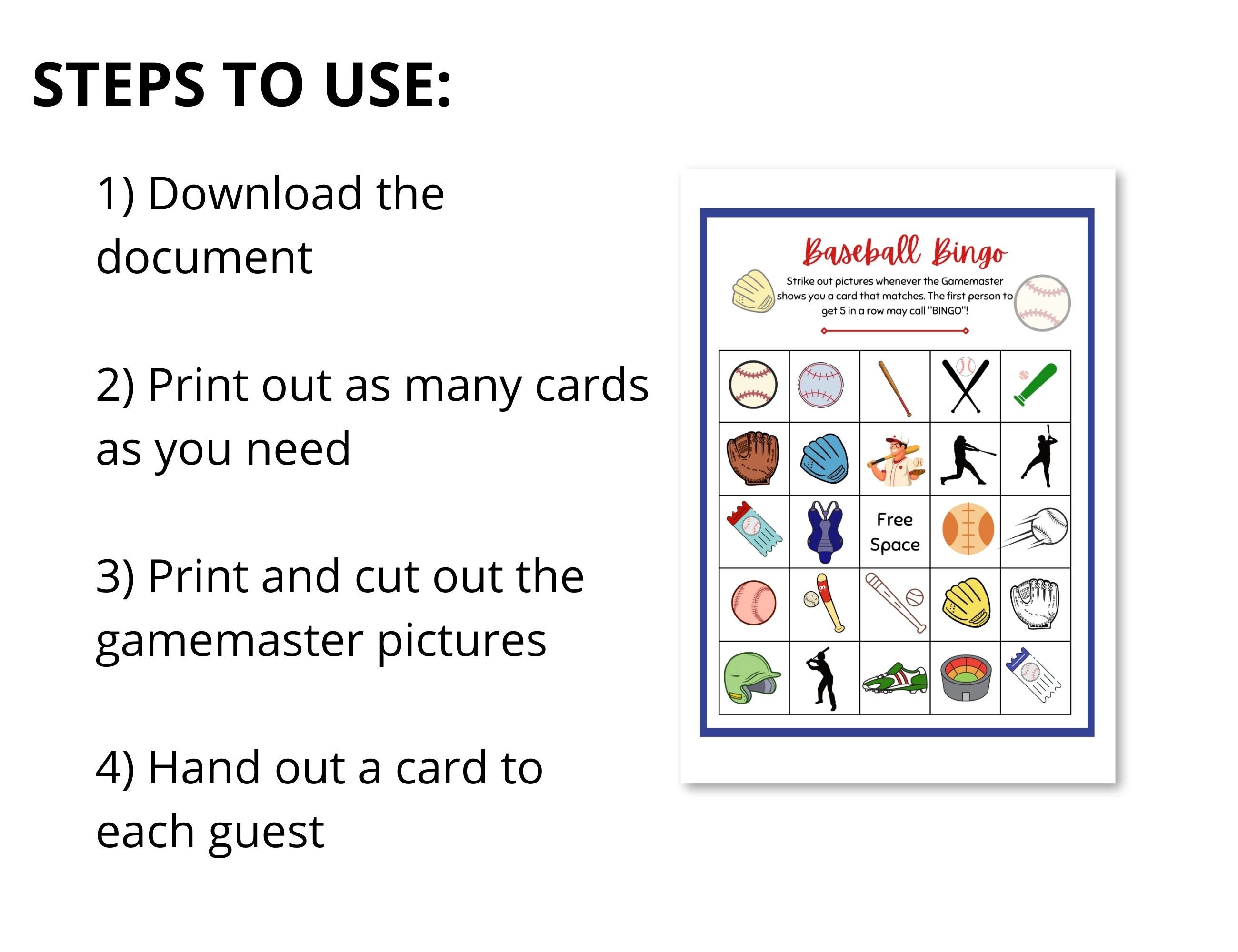 Baseball Bingo Cards, 25 Printable Cards for Birthdays and Baby Showers ...