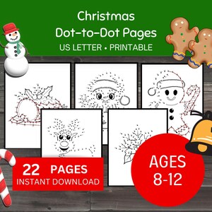 Christmas Dot to Dot Activity Pages, 22 Printable Puzzles For Kids Ages 8-12, Christmas Homeschool Study, Connect the Dots Worksheet