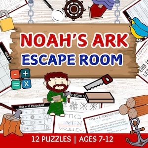 Noah’s Ark Escape Room, 12 Printable PDF Puzzles, Noah’s Ark Sunday School Lessons and Activities, Kids Bible Story Worksheets