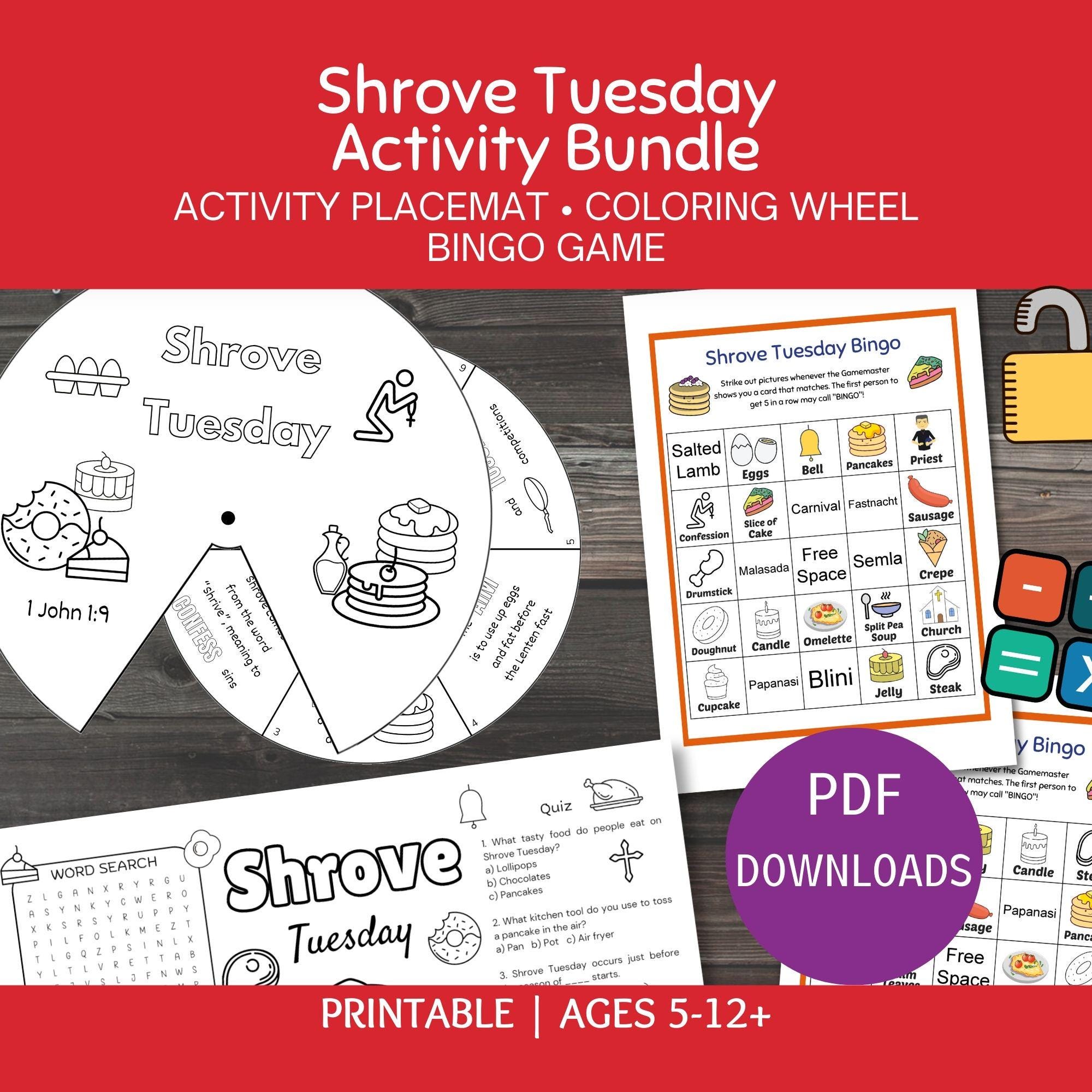 Tuesday Lessons Shrove Tuesday Activity Bundle, 3 Printable Sunday School Lessons ...