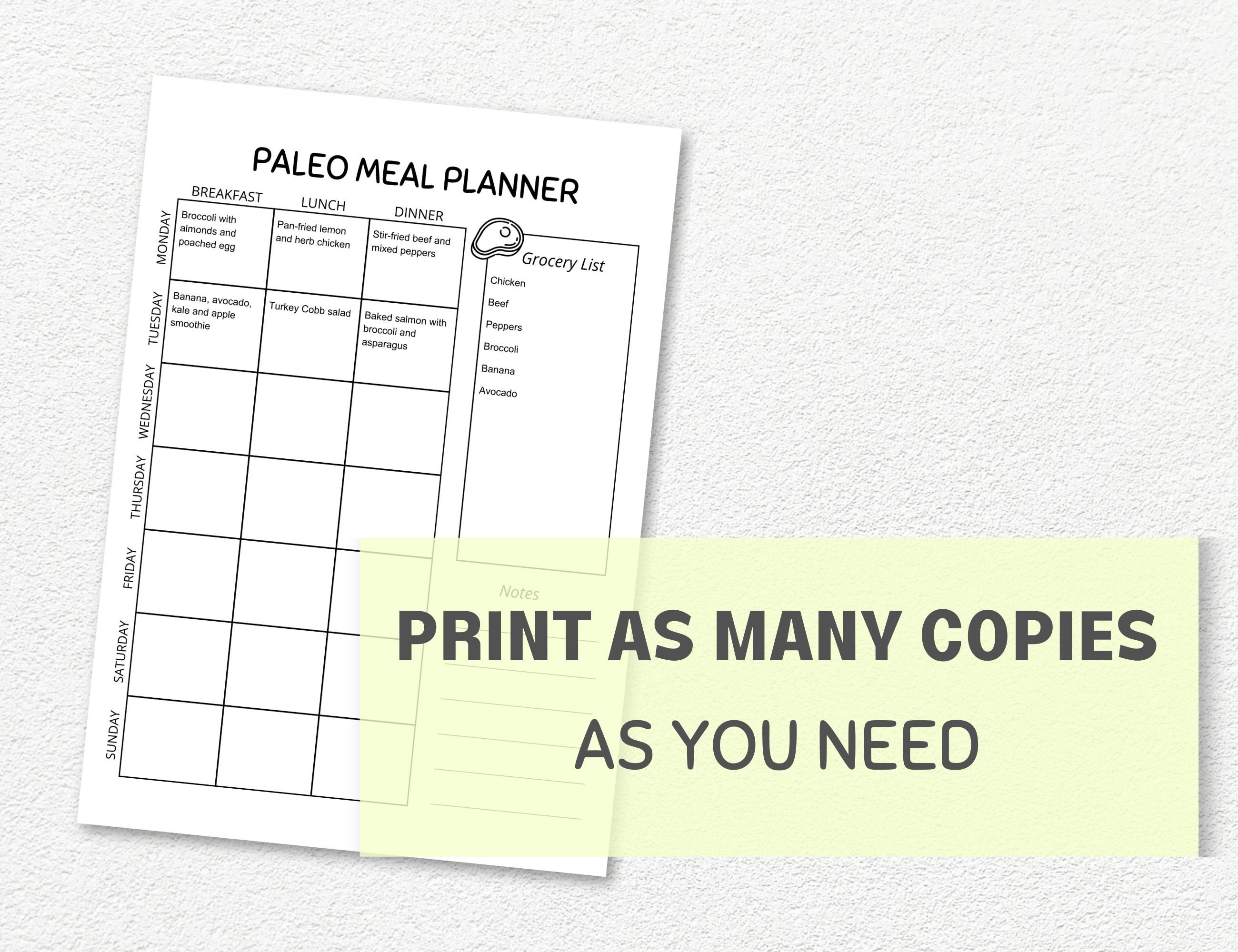Paleo Meal Planner, Printable Grocery List and Weekly Meal Planner, PDF ...