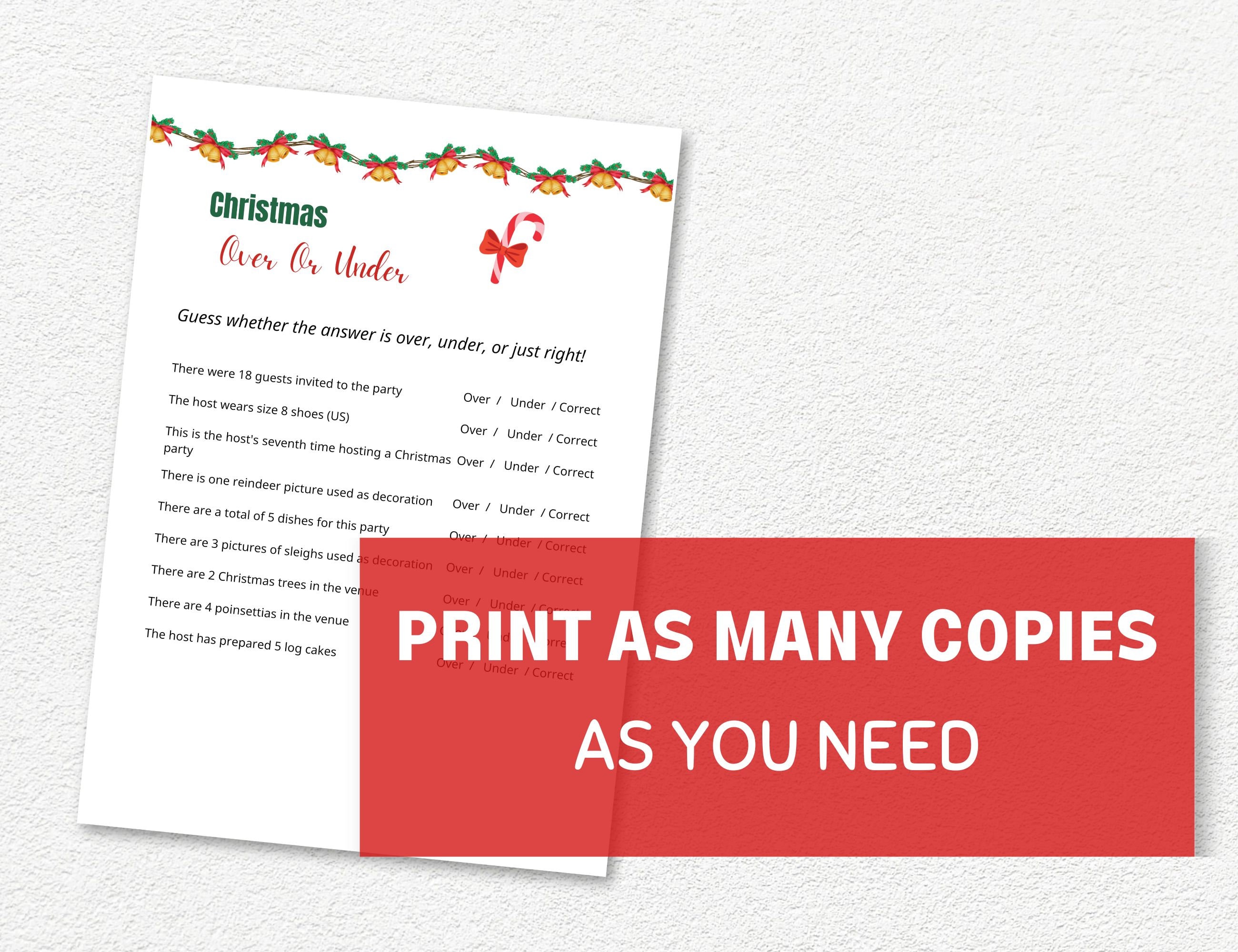 Christmas Over or Under Game Printable, Guess How Many, Christmas ...