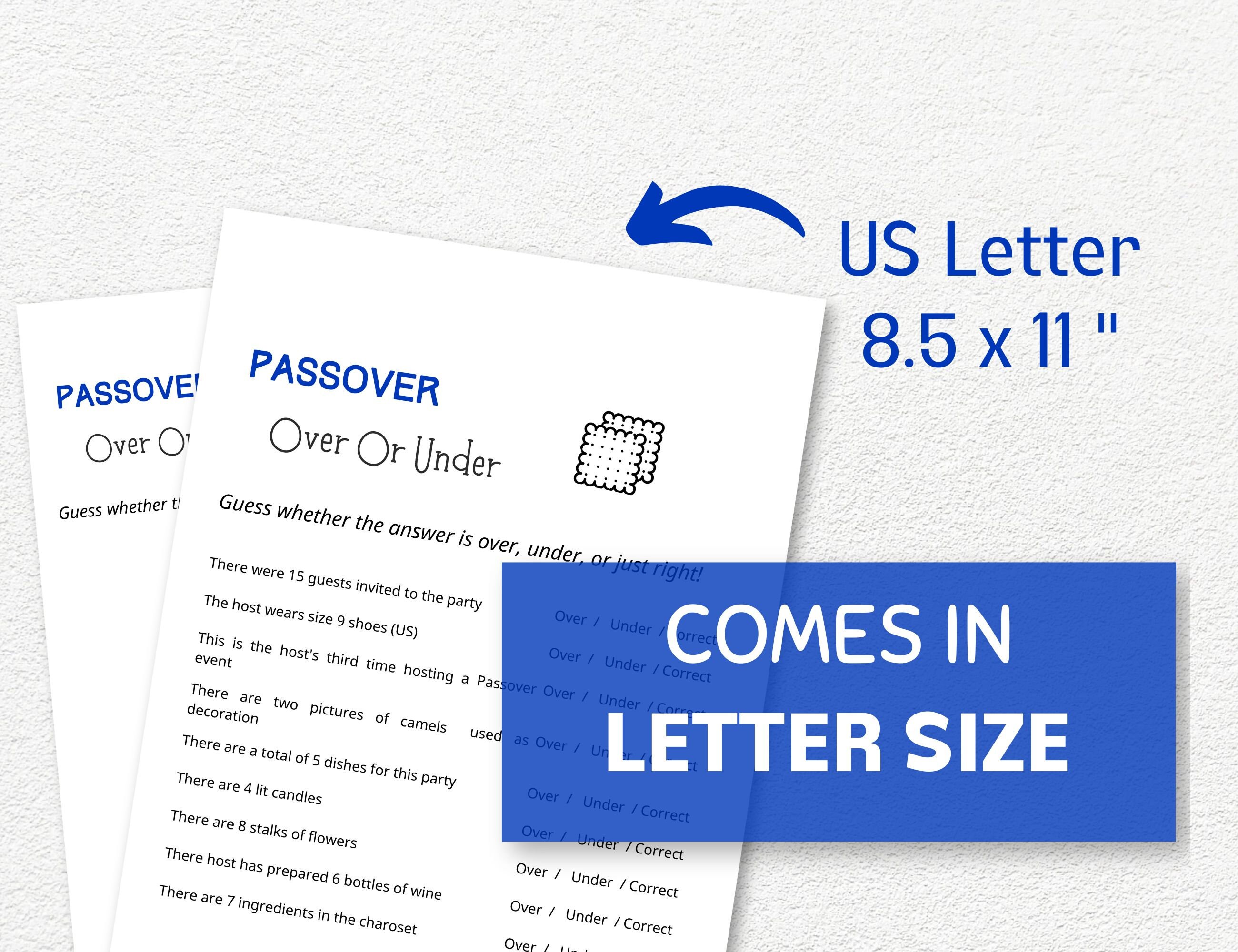 Passover Over or Under Game Printable, Guess How Many Customizable PDF ...