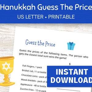 Hanukkah Guess The Price Printable, Chanukkah Games for Family, Party Guessing Game