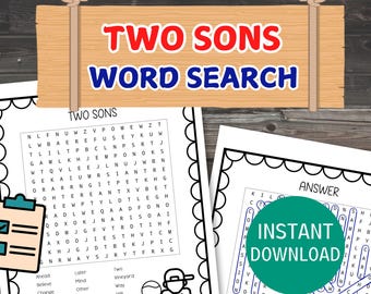 Two Sons Word Search, Printable Sunday School Activity With Study Notes, Parables of Jesus Bible Lessons for Kids and Teens