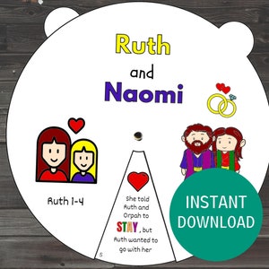 Ruth and Naomi Coloring Wheel, Printable Sunday School Lesson, Kids Bible Craft, Story of Ruth and Naomi