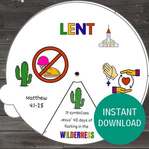 Fastenzeit Malrad, druckbare Sonntagsschullektion, Kinderbibelstudie, religiöses Handwerk