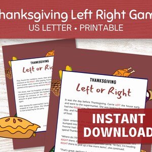 Thanksgiving Left Right Game Printable, Thanksgiving Pass the Prize Game, Printable Party Games