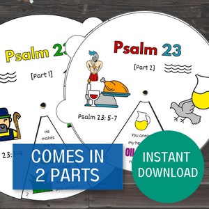 Psalm 23 Coloring Wheels, Printable Sunday School Craft, Kids Bible Lesson, Psalm 23 Coloring Activity