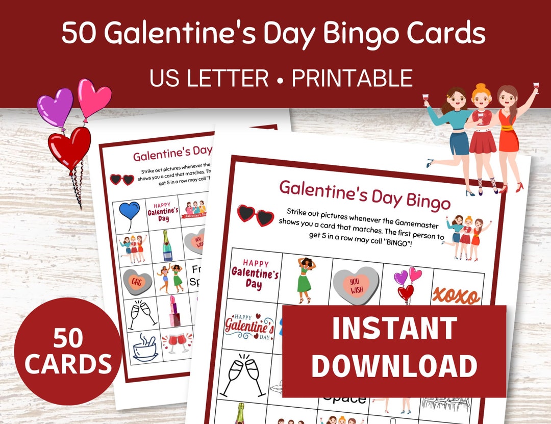 Galentine’s Day Bingo, 50 Bingo Cards Game for Galentines, Girls Night ...