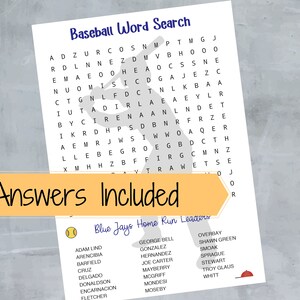 Baseball Word Search Trivia Printables