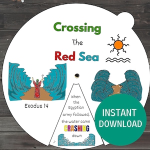 Crossing the Red Sea Coloring Wheel, Printable Sunday School Craft, Kids Bible Lesson, Bible Story Activity