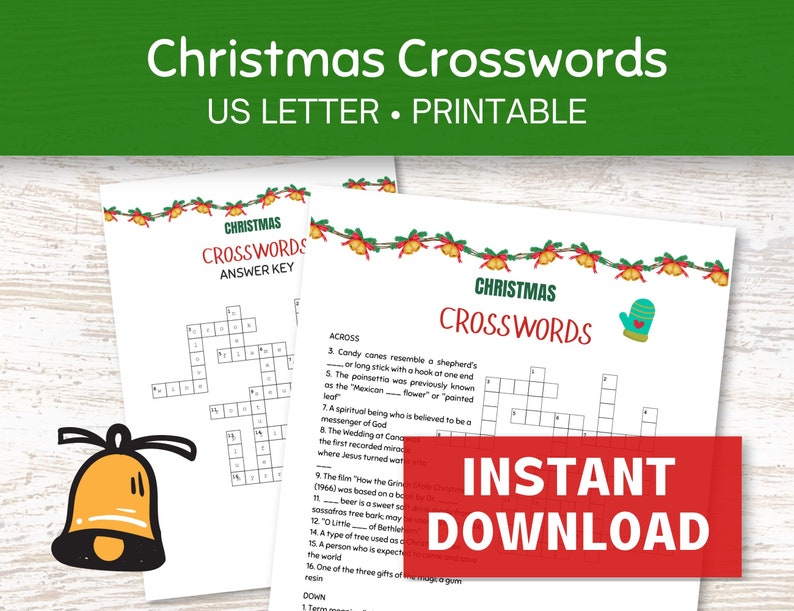 Christmas Crossword Puzzle Printable, Christmas Word Puzzles, Party ...