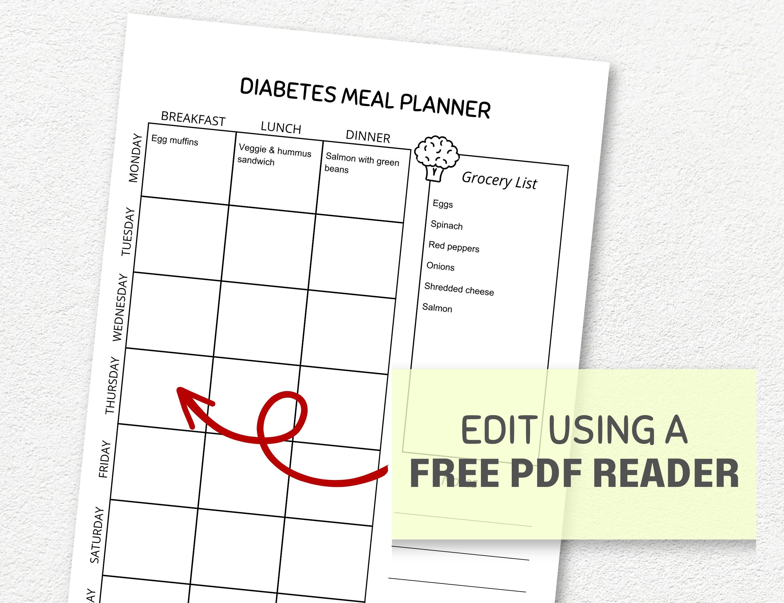 Diabetes Meal Planner, Printable Grocery List and Meal Planner, PDF ...