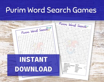Recherche de mots de Pourim imprimable, jeux de société pour la famille, 2 puzzles de recherche de mots imprimables