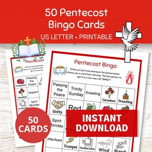 Pfingsten Bingo Karten zum Ausdrucken, 50 Pfingsten Bingo Karten, Pfingsten Bingo Karten